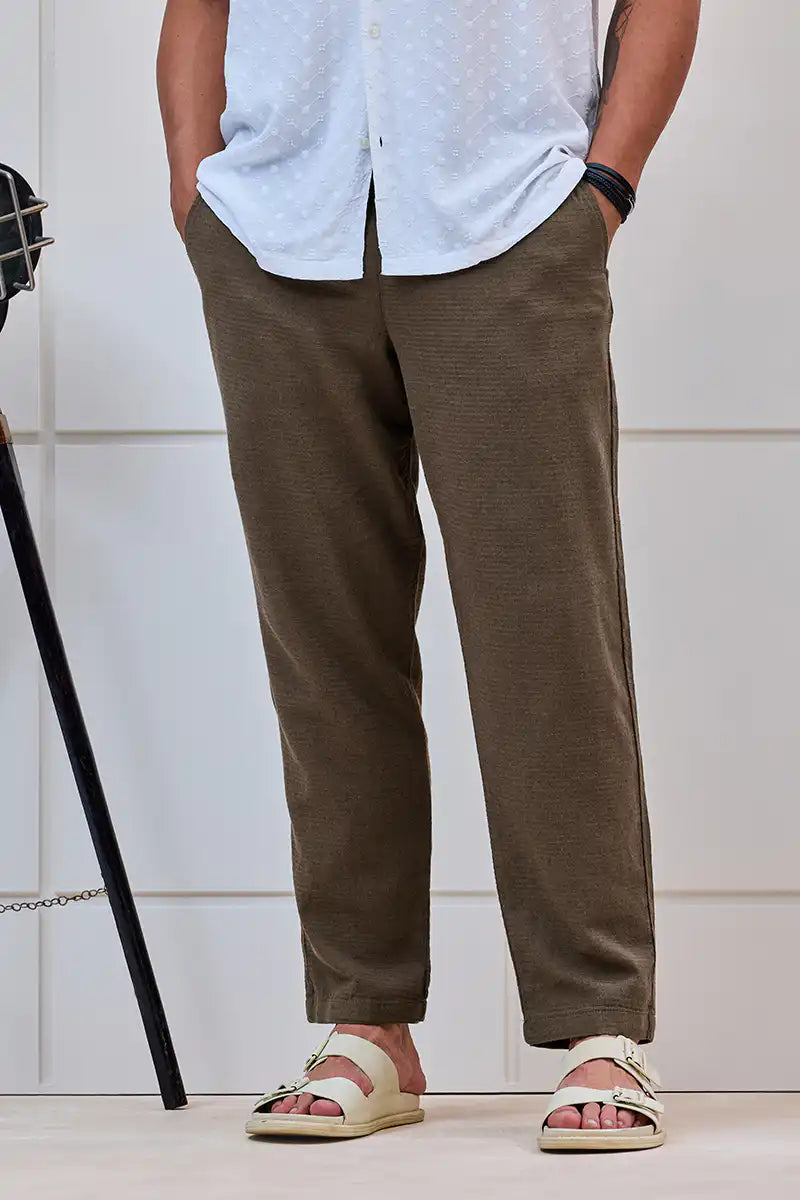 Textured Relaxed Fit Linen Blend Trousers