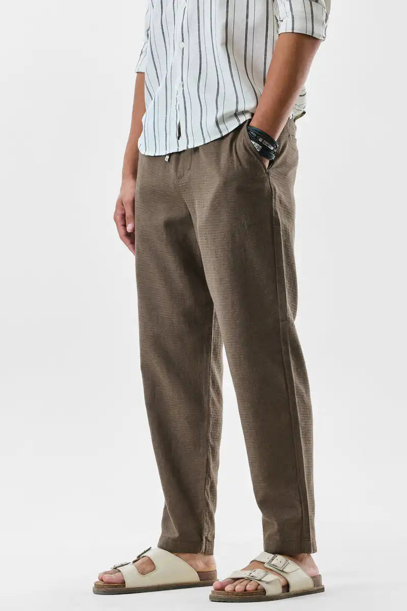 Textured Relaxed Fit Linen Blend Trousers