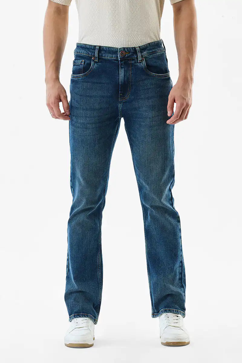 Washed Straight Fit Stretch Jeans