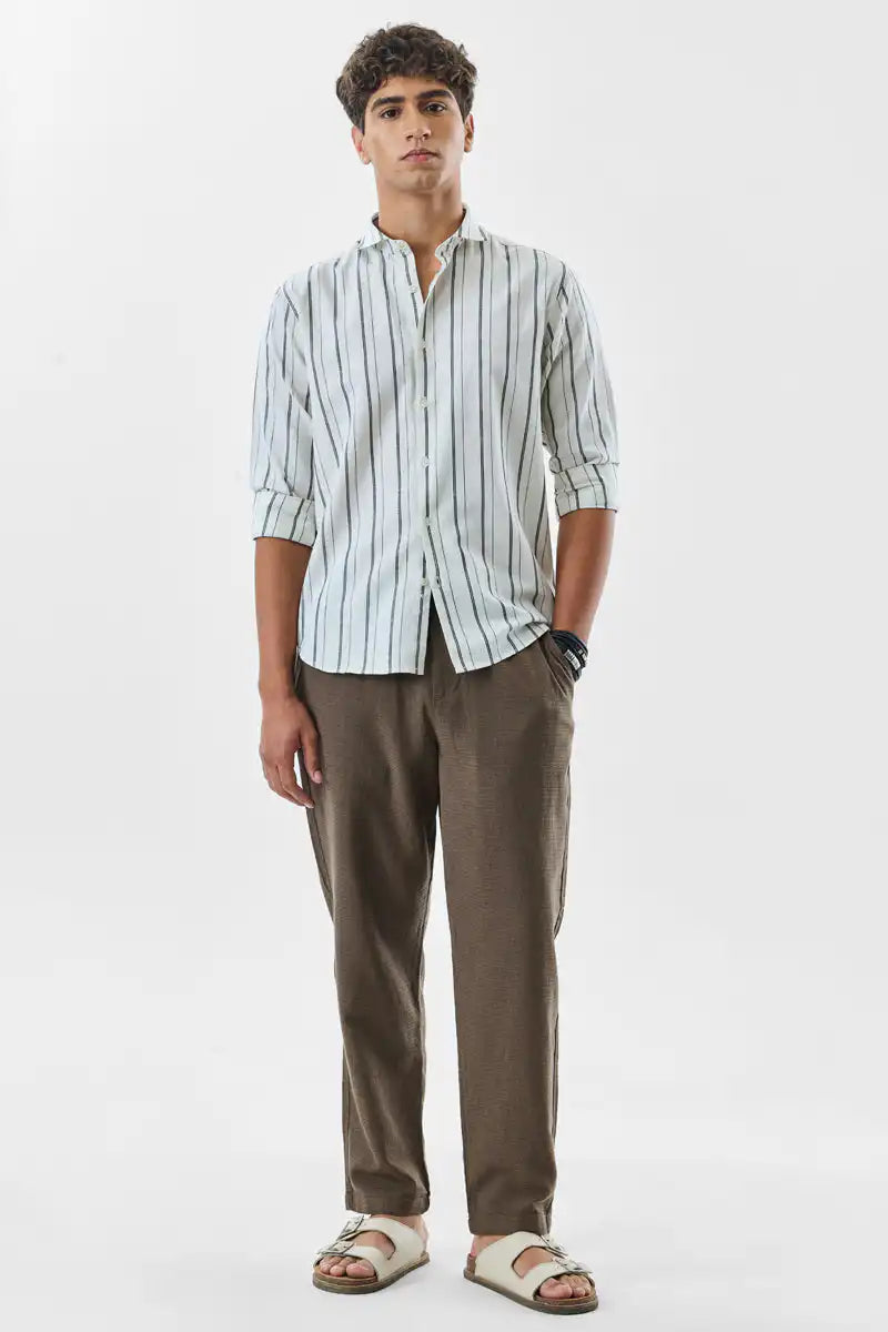 Textured Relaxed Fit Linen Blend Trousers