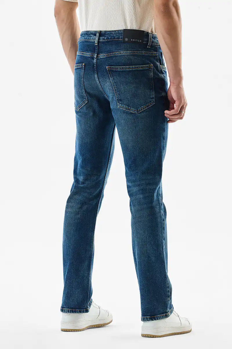 Washed Straight Fit Stretch Jeans