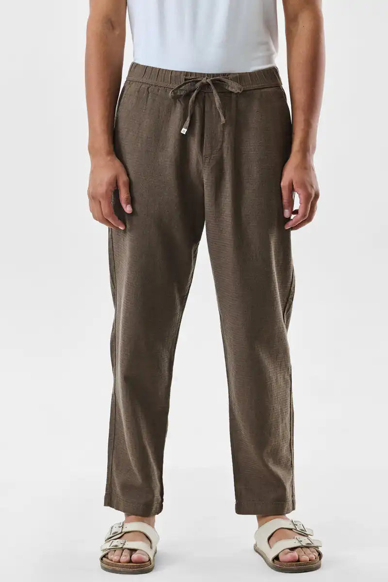 Textured Relaxed Fit Linen Blend Trousers