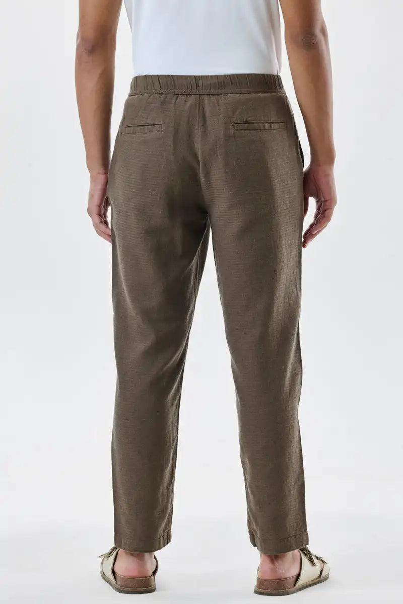 Textured Relaxed Fit Linen Blend Trousers