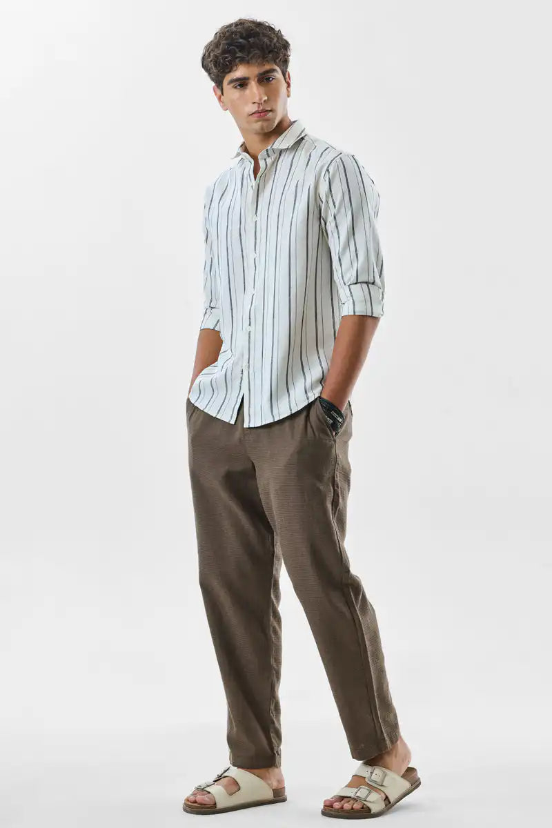 Textured Relaxed Fit Linen Blend Trousers